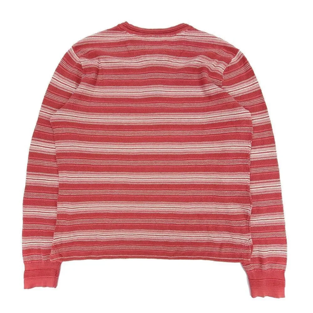 LUCKY BRAND 90s Handcrafted Knit Henley Sweater Mens Large Red Vintage Stripe - Picture 7 of 9